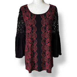 Alfani Embellished Lace Bell Sleeve Blouse Top L